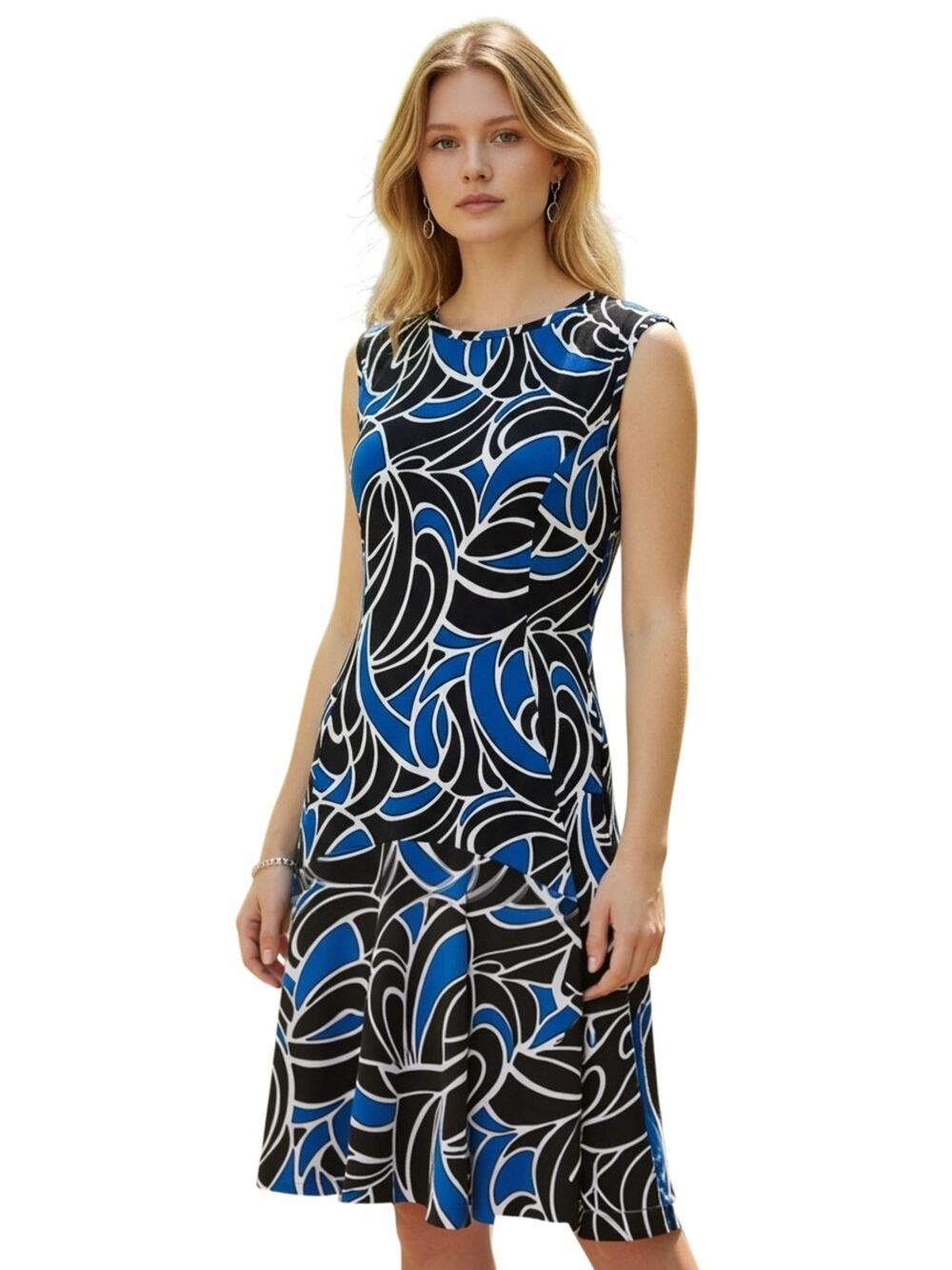 Michael Kors Dress Size S Sleeveless Black Amalfi Blue Abstract Print Stretchy